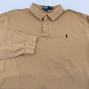 Polo Ralph Lauren Mens XL Long Sleeve Polo Shirt Tan Classic Fit